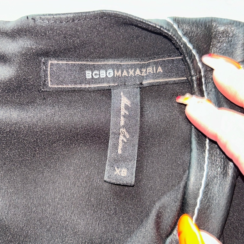 NWOT BCBG faux leather partial peplum top - Picture 3 of 8